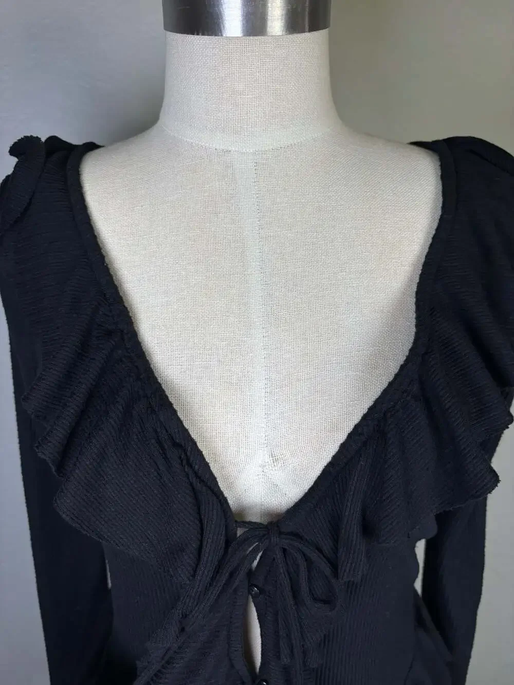 Free People Black Irena Knit Long Sleeve Top